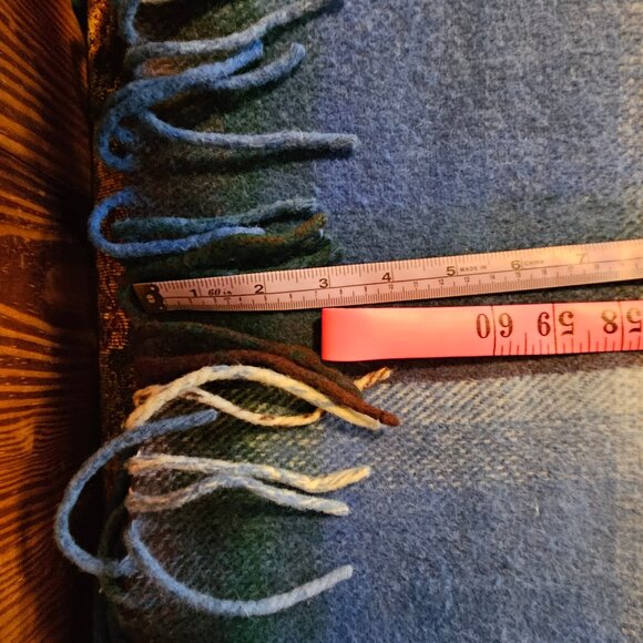 Modern look, excellent vintage blanket, wool & rayon, check shawl pattern - Picture 6 of 6